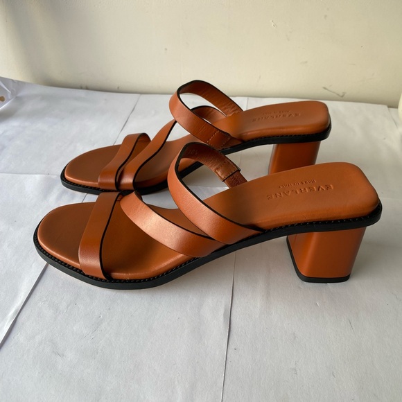 EVERLANE Italian Leather Tourist Heel Sandal 10 Adobe Brown Strappy Block - Picture 3 of 9